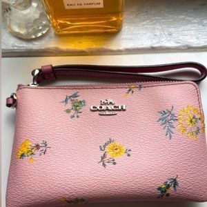 Coach Pink Wristlet with Floral Embroidery